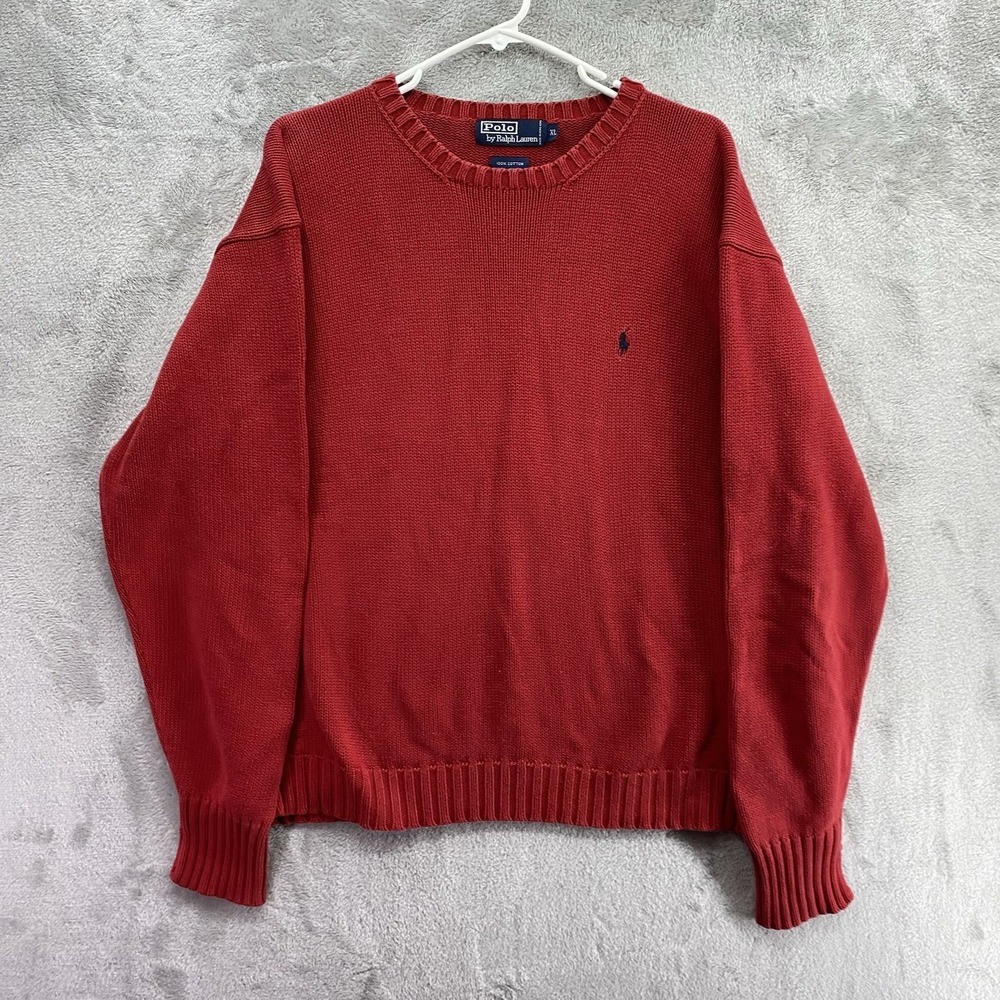 Vintage Polo Ralph Lauren Red Cotton Knit Crewneck Sweater Men's L